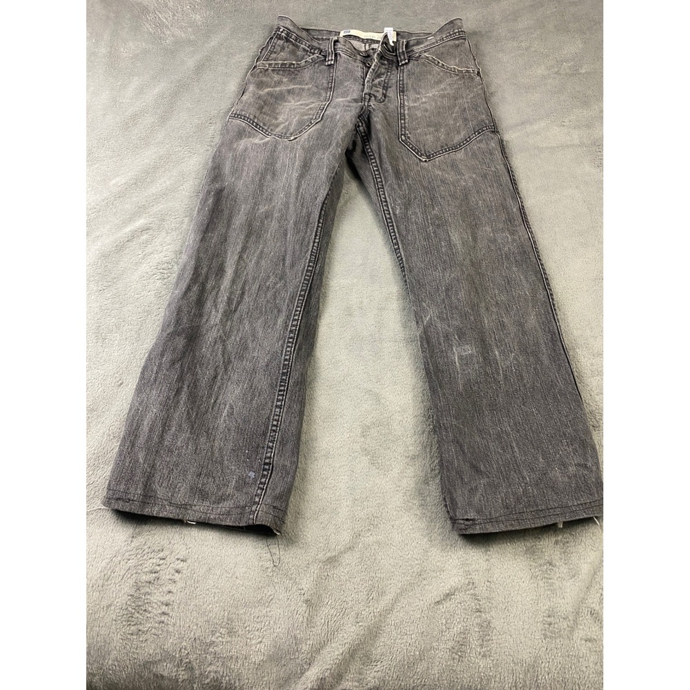 Vintage 2005 Gap Jeans 28x30 Faded Black Straight Leg Painter Patch Pockets Y2K